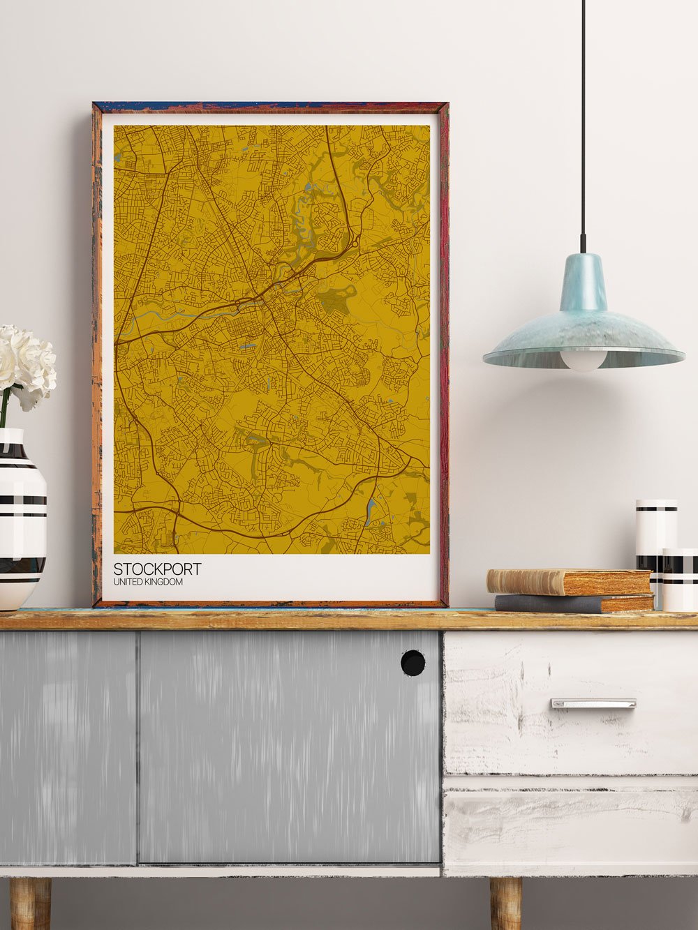 Stockport City Map Wall Art in modern room