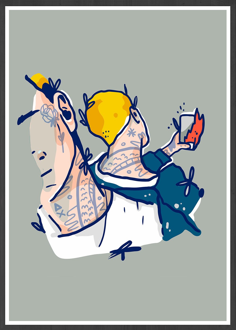 Selfie Tatu Digital Illustration Poster in a frame