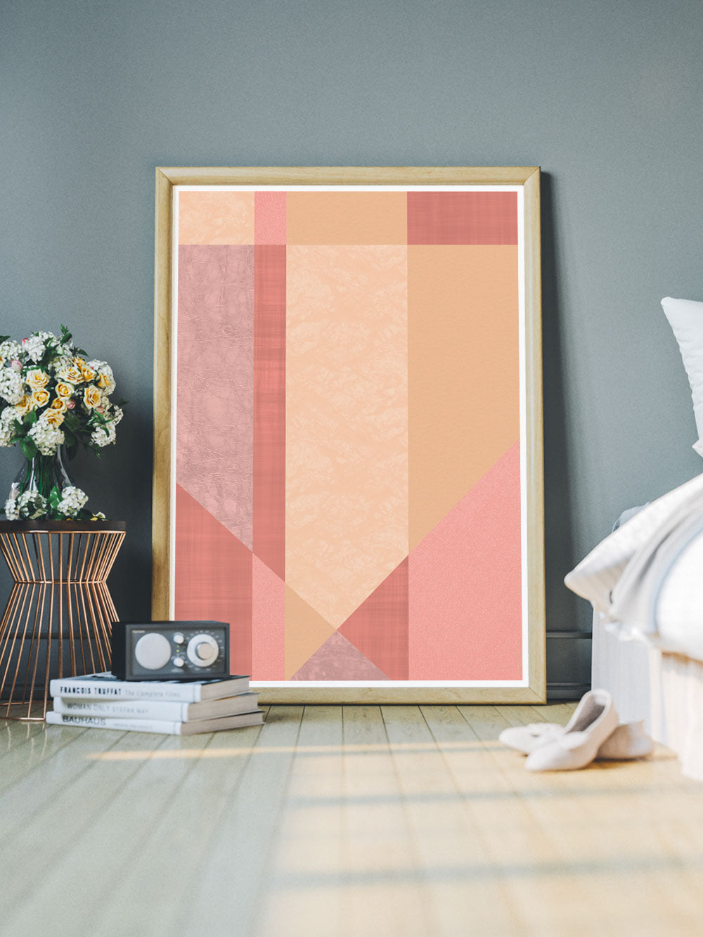 Shrine Geometric Abstract Art Print in a bedroom