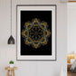 Space Odyssey Mandala Print in a frame on a wall