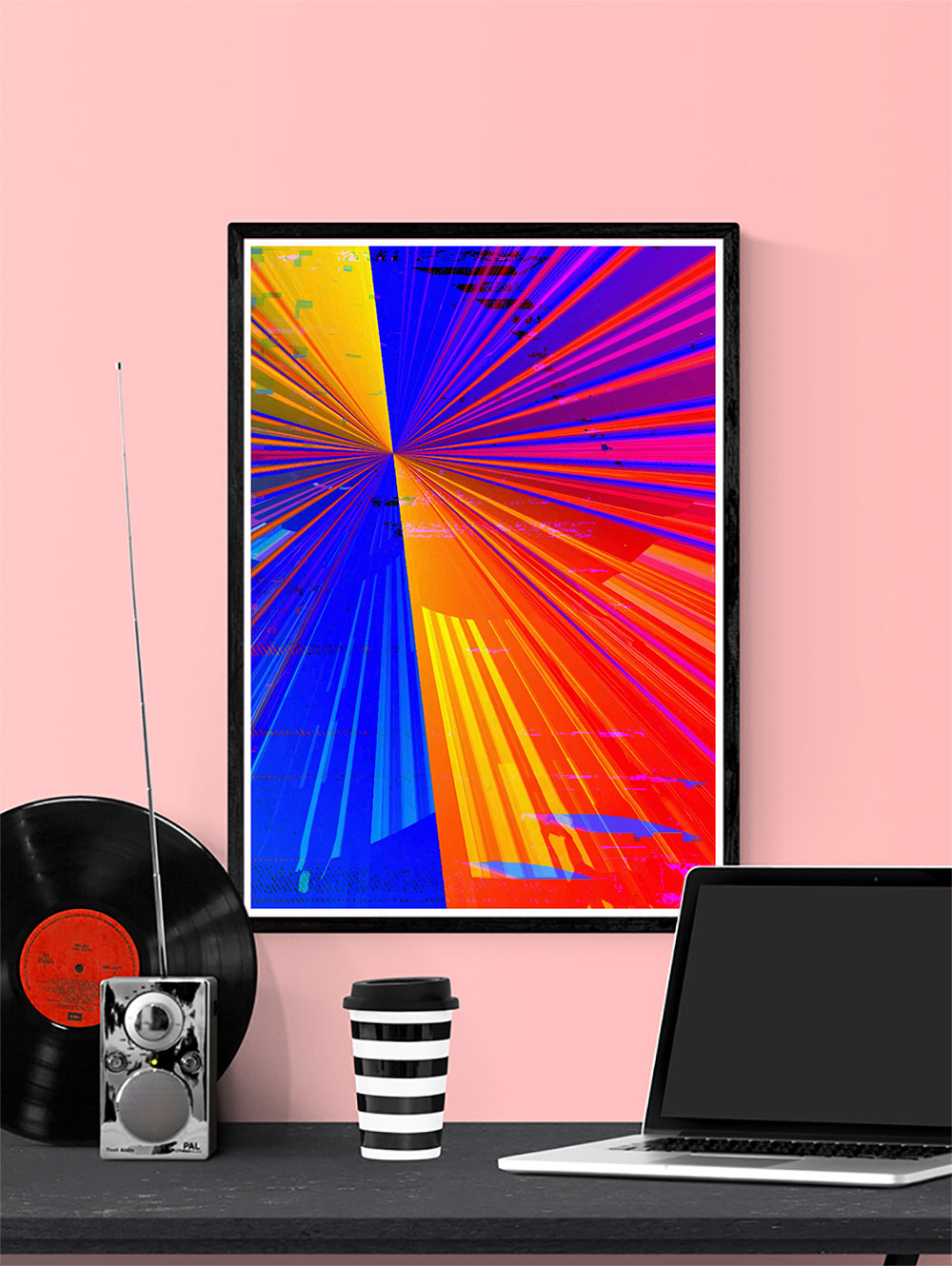 Spectre Colourful Abstract Art Print in a frame on a wall