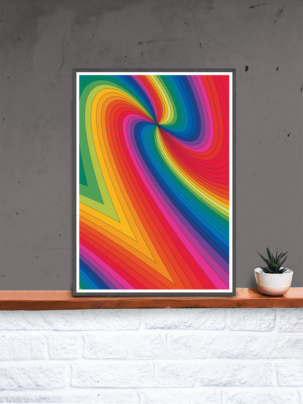 Spectrum Art Print Pattern in a frame on a shelf