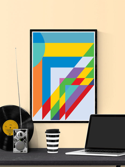 Sunday Morning Happy Days Geometric Shape Art in a frame on a wall