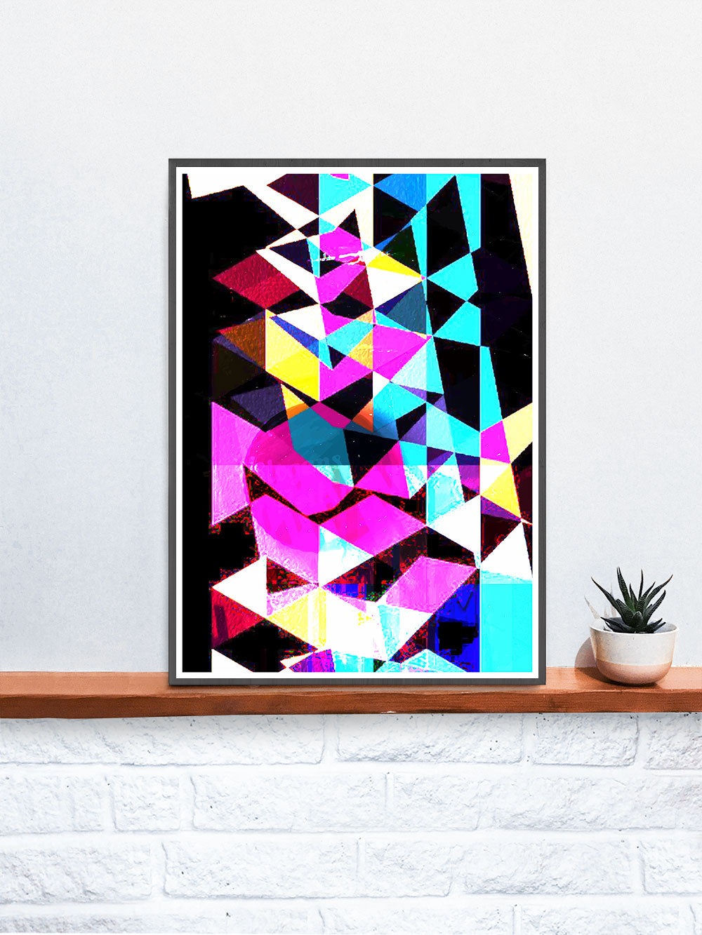 Technicolour Colourful Art Print in a frame on a shelf