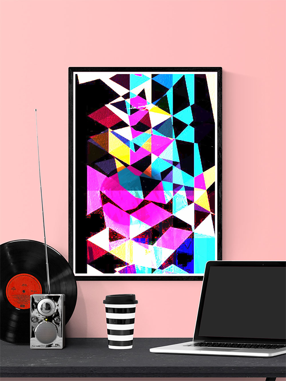 Technicolour Colourful Art Print in a frame on a wall