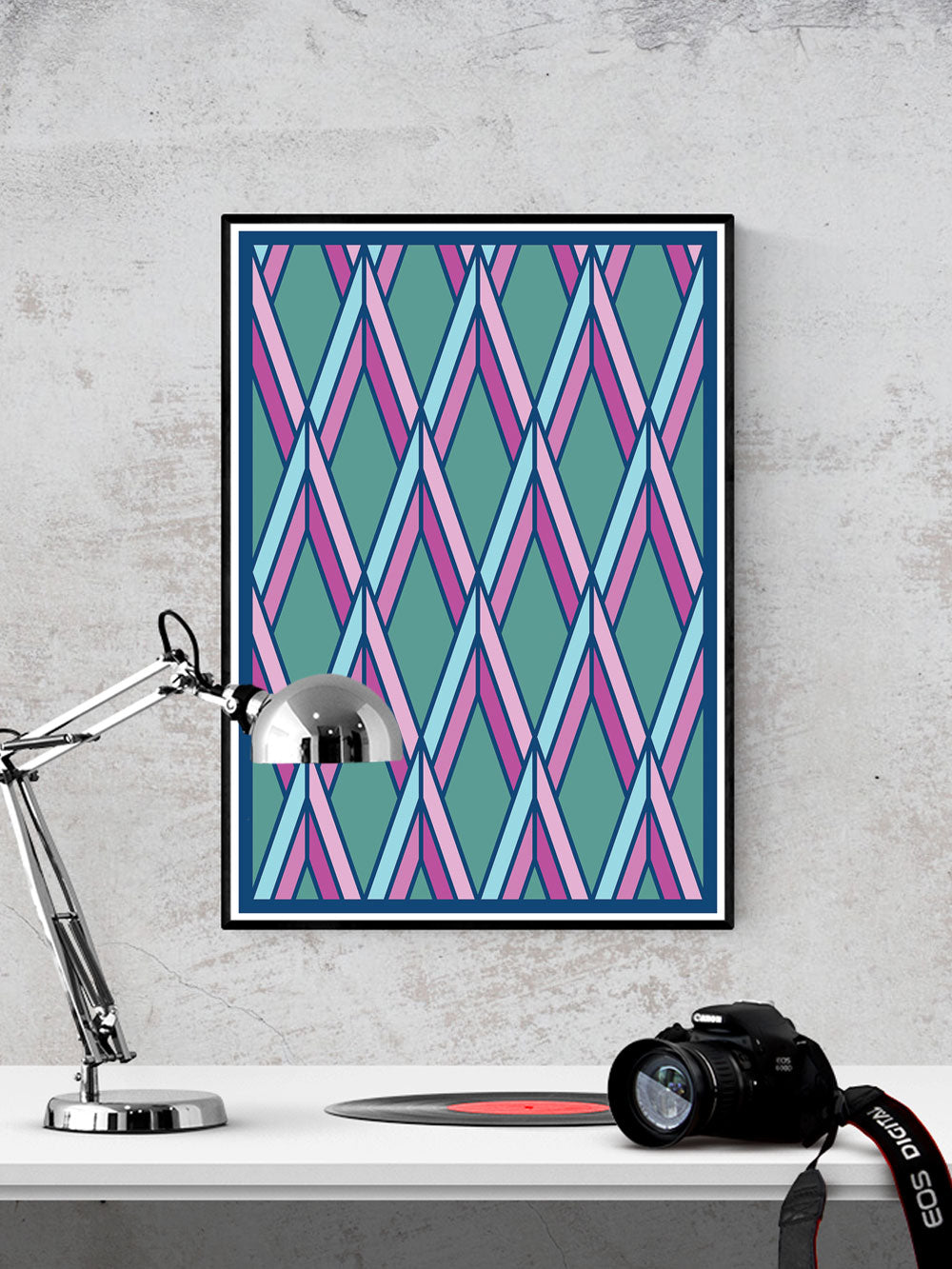 The Candy Stained Glass Graphic Print in a frame on a wall