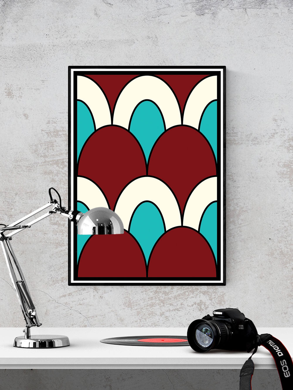 The Cherry Arch Pattern Print in a frame on a wall