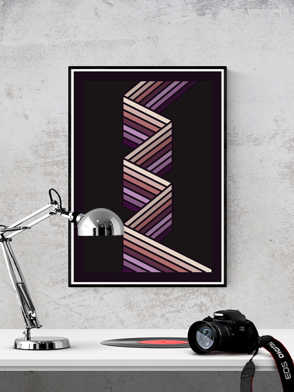 The Contamination Zig Zag Print in a frame on a wall