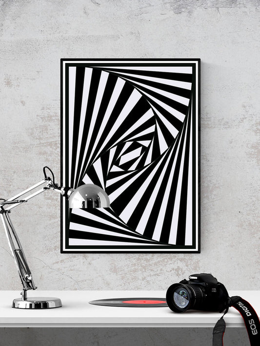 The Hypnosis Trippy Abstract Art in a frame on a wall