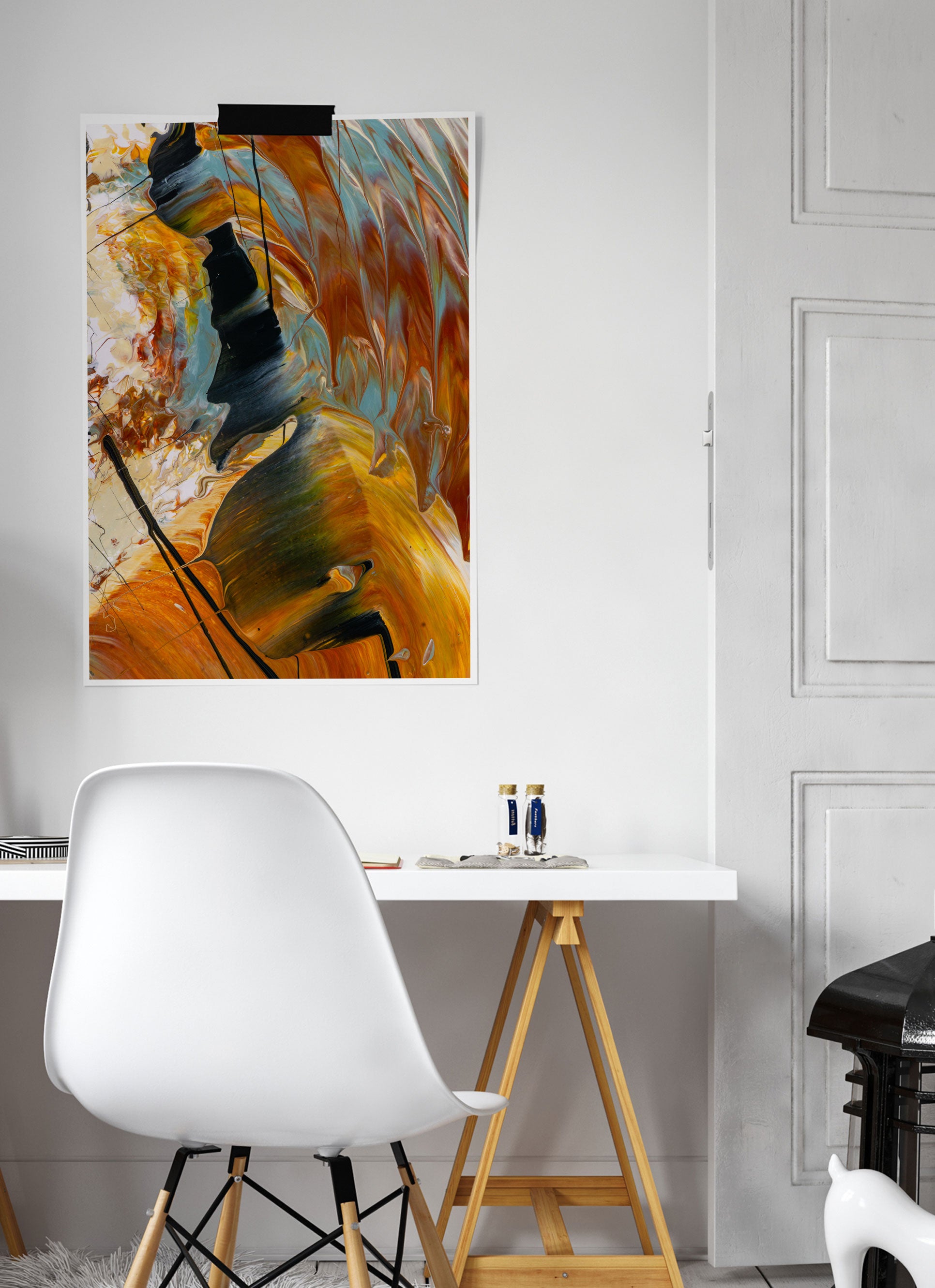 The Play Abstract Art Print on a wall in a modern room setting
