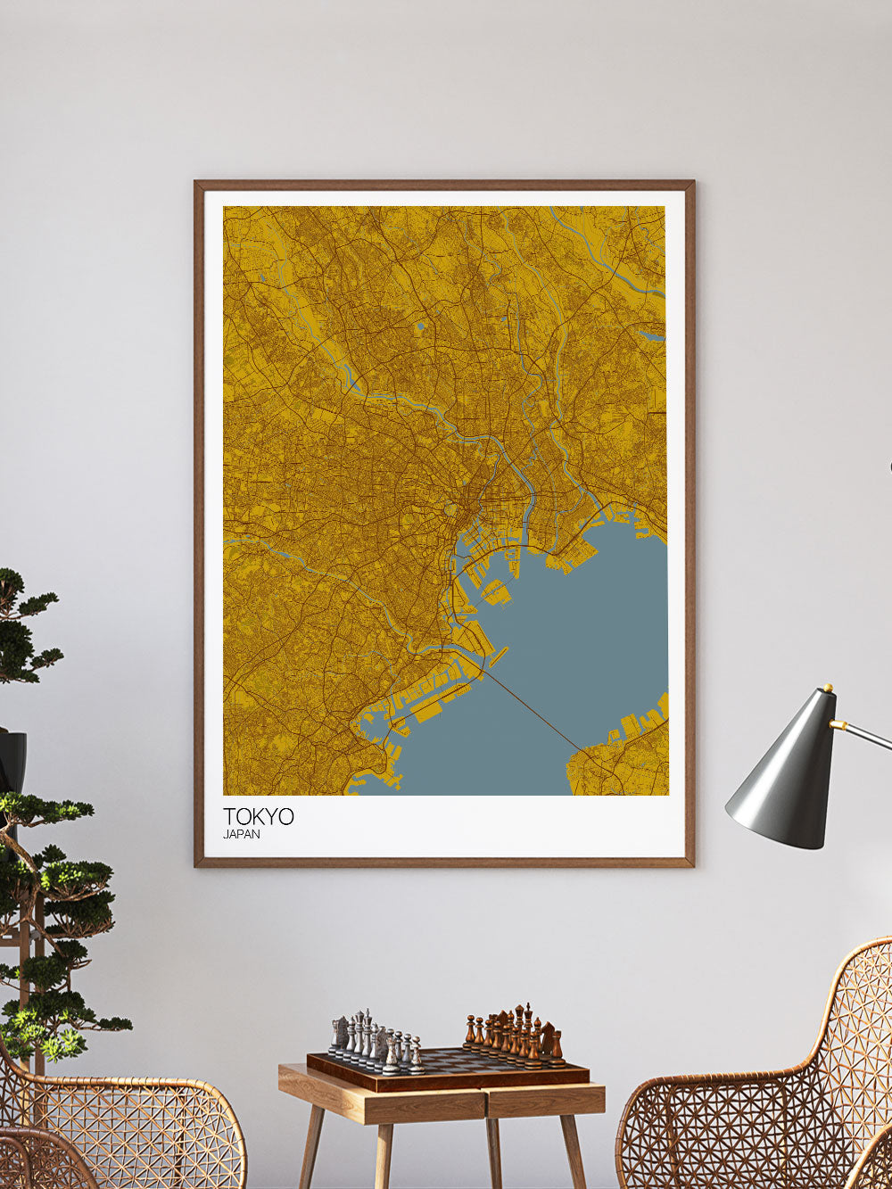 Tokyo City Map Print in a frame on a wall