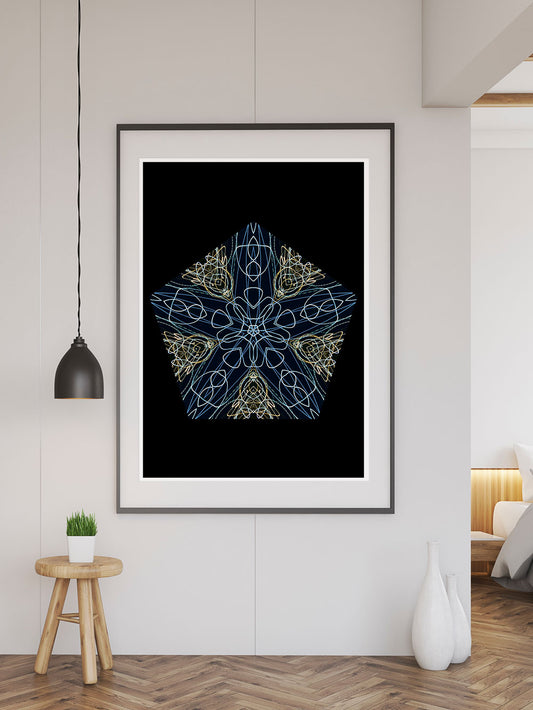 Tron Kaleidoscope Print in a frame on a wall