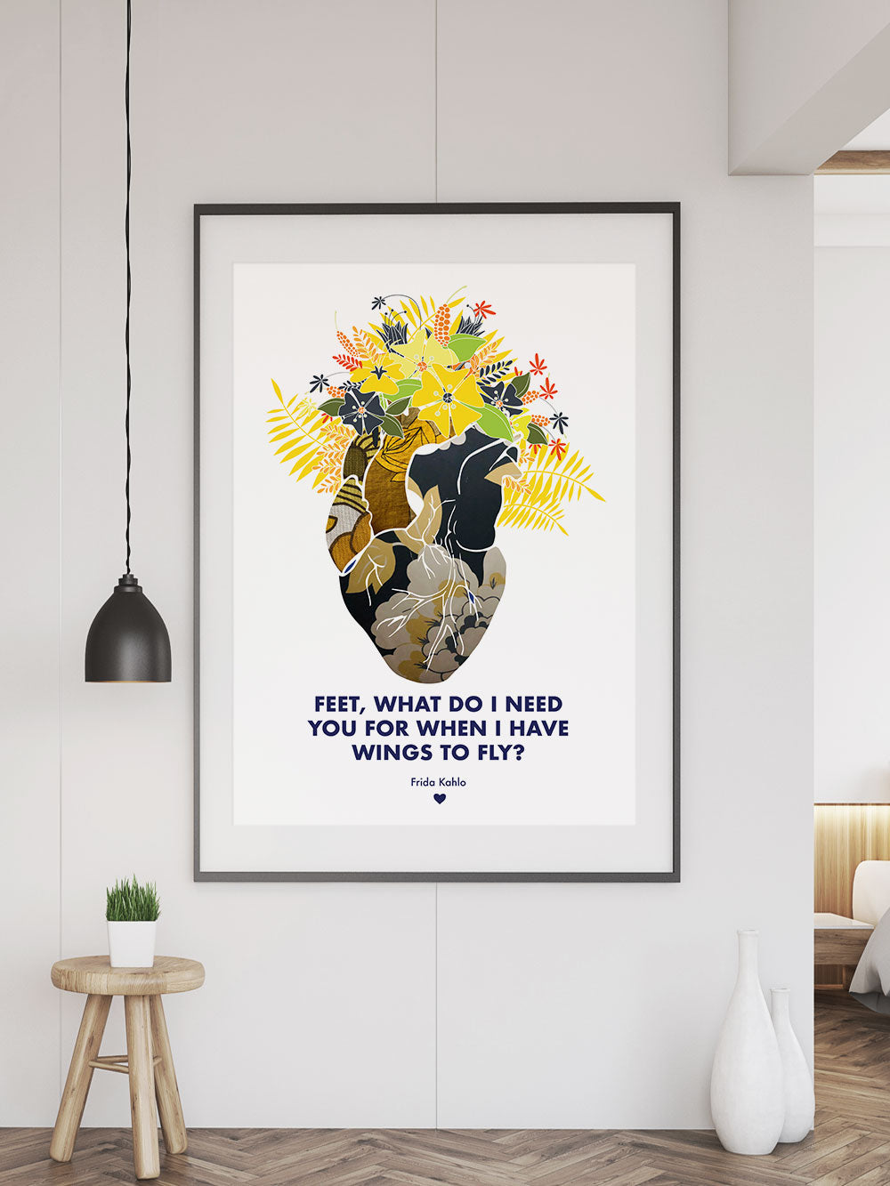 Wings to Fly Illustration Print in a frame on a large wall